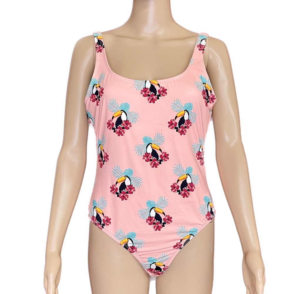 Hot Coals Unique Print Tropical Toucan One Piece Bathing Suit Size Large